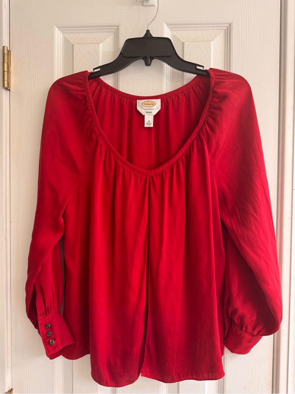 Talbots Silk Red Scoop-Neck Long Sleeve Blouse